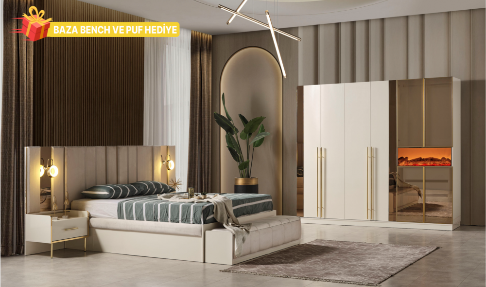 Alyans Yatak Odası (Baza Bench ve Puf Hediye)