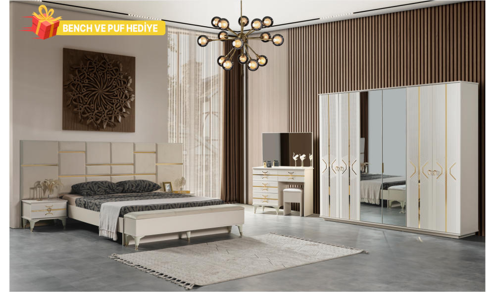 Kristal Yatak Odası (Ön yüzler mdf iç iskelet suntalem malzemeden üretilmiştir)