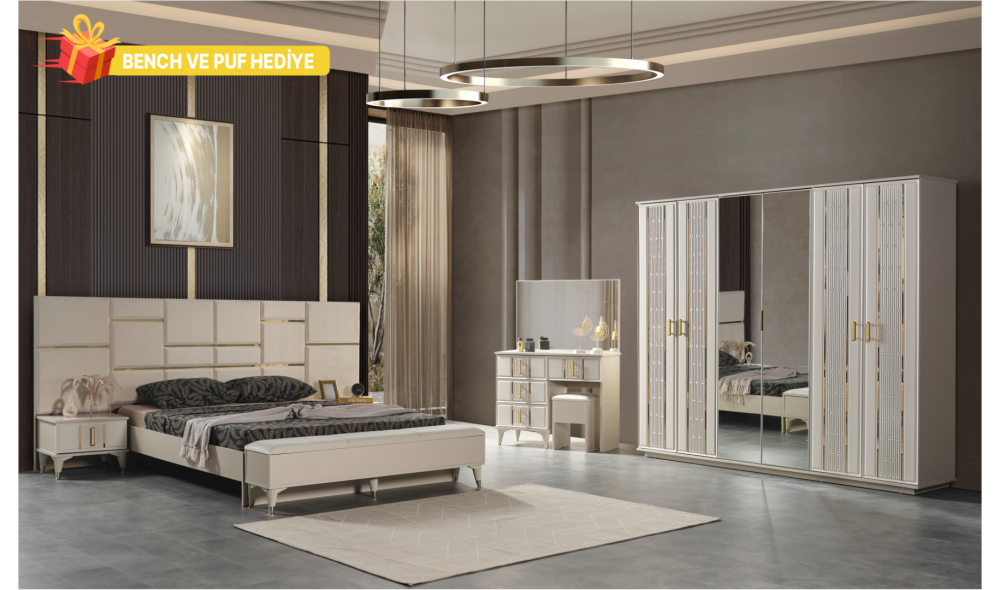 Orkide Yatak Odası (Ön yüzler mdf iç iskelet suntalem malzemeden üretilmiştir)