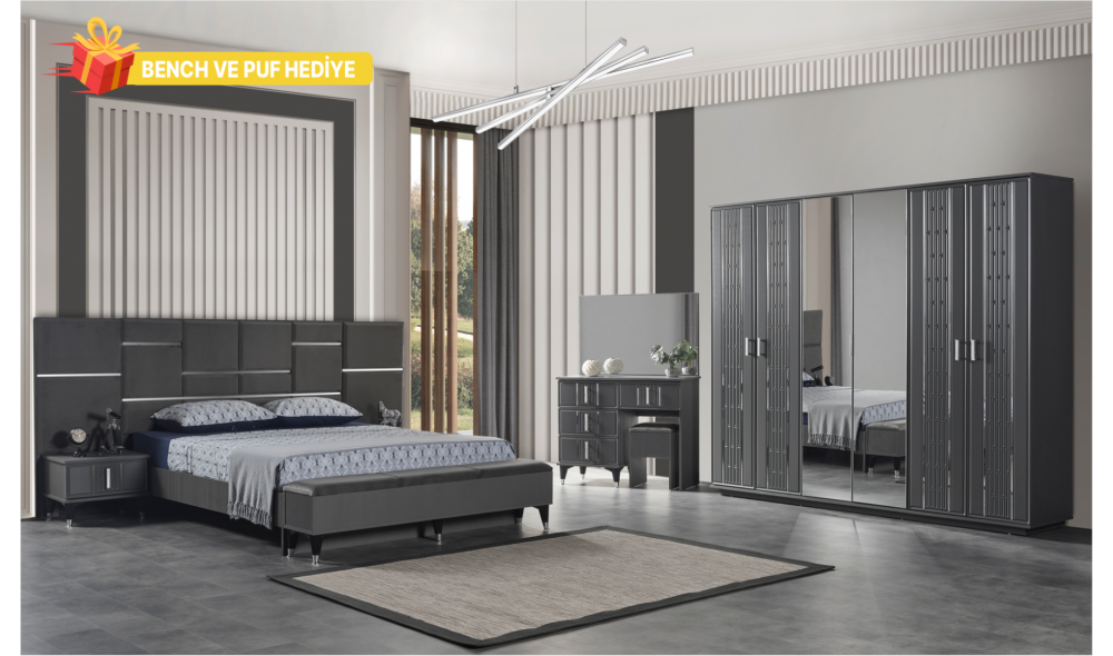 Pırlanta Yatak Odası (Ön yüzler mdf iç iskelet suntalem malzemeden üretilmiştir)