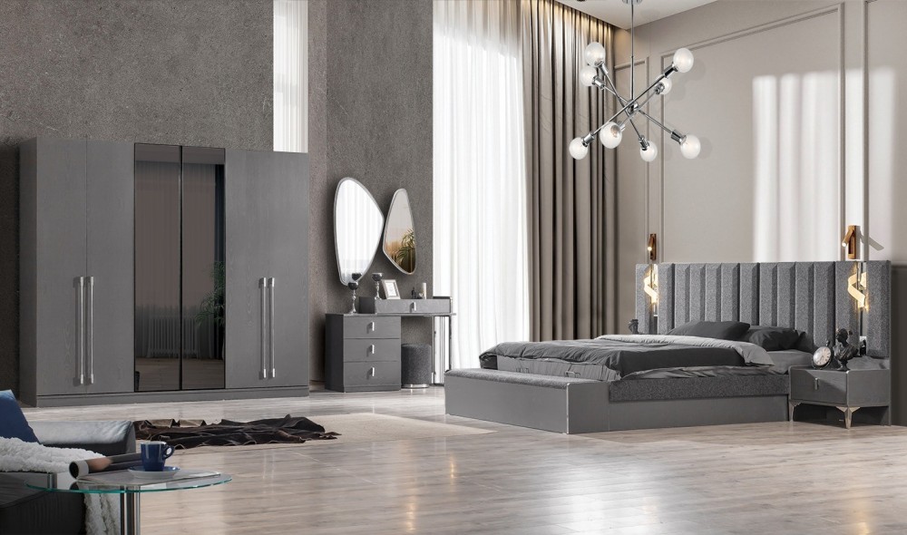 Elit Antrasit Modern 6 Kapaklı Yatak Odası