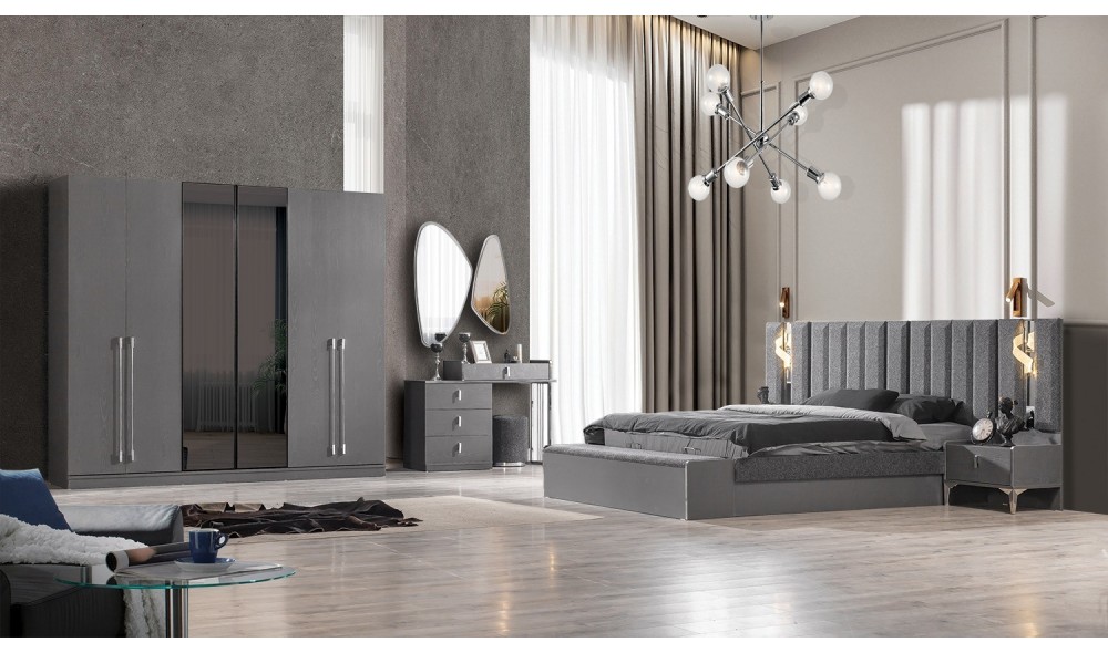 Elit Antrasit Modern 6 Kapaklı Yatak Odası
