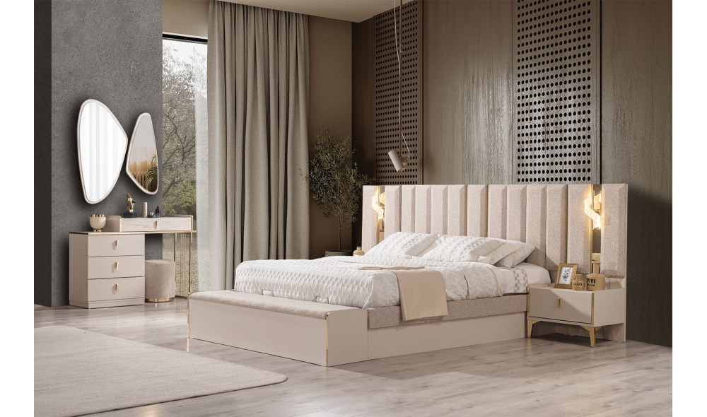 Elit Krem Modern 6 Kapaklı Yatak Odası 