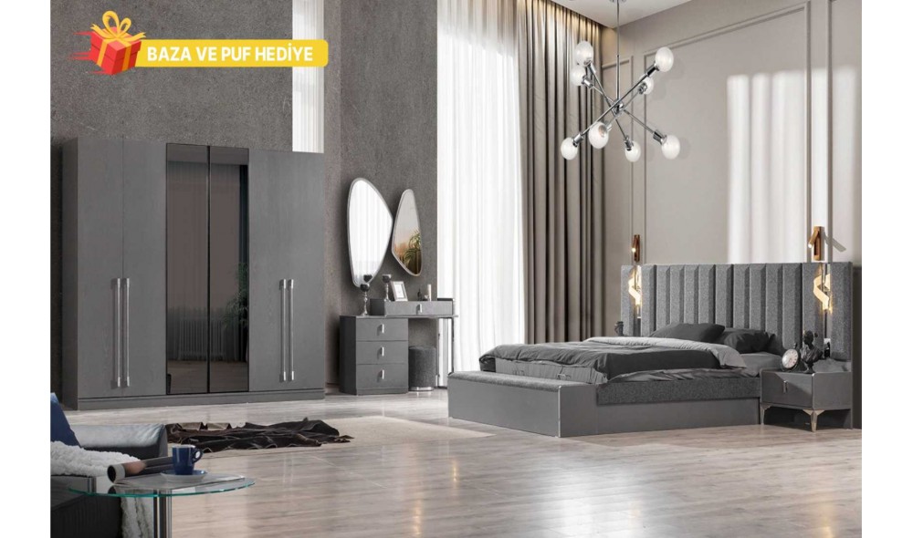 Elit Antrasit Modern 6 Kapaklı Yatak Odası