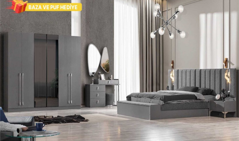 Elit Antrasit Modern 6 Kapaklı Yatak Odası