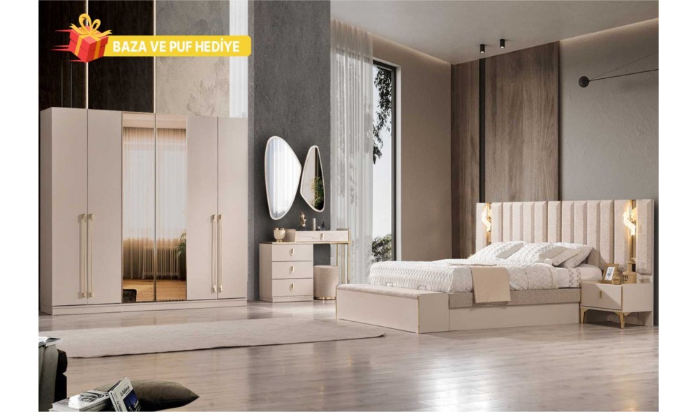 Elit Krem Modern 6 Kapaklı Yatak Odası 