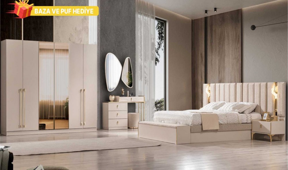Elit Krem Modern 6 Kapaklı Yatak Odası 